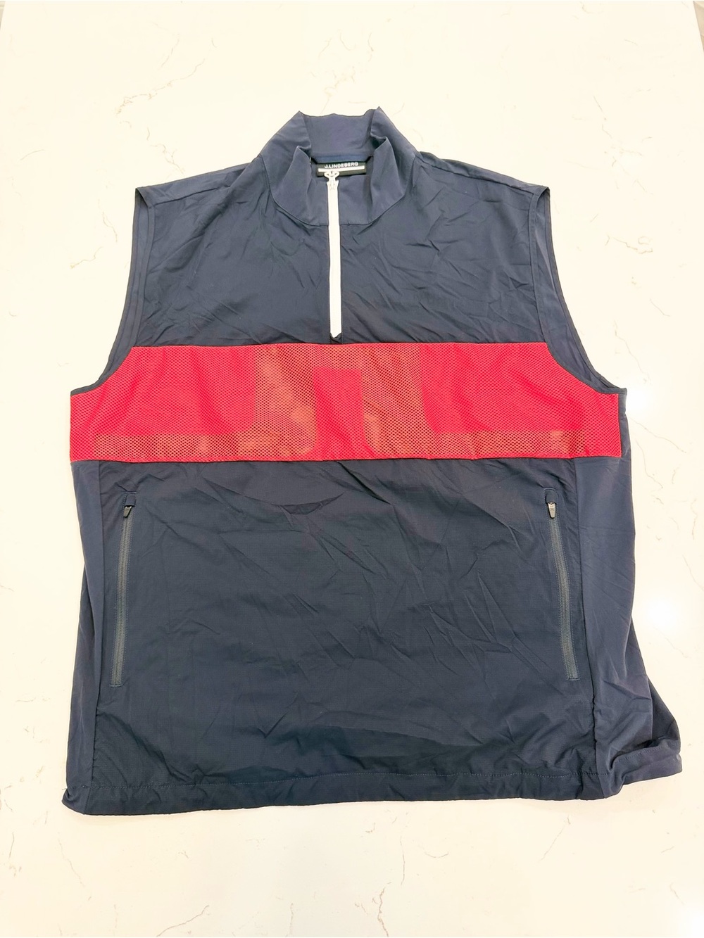 J.Lindeberg Navy and Red Sleeveless Golf Vest